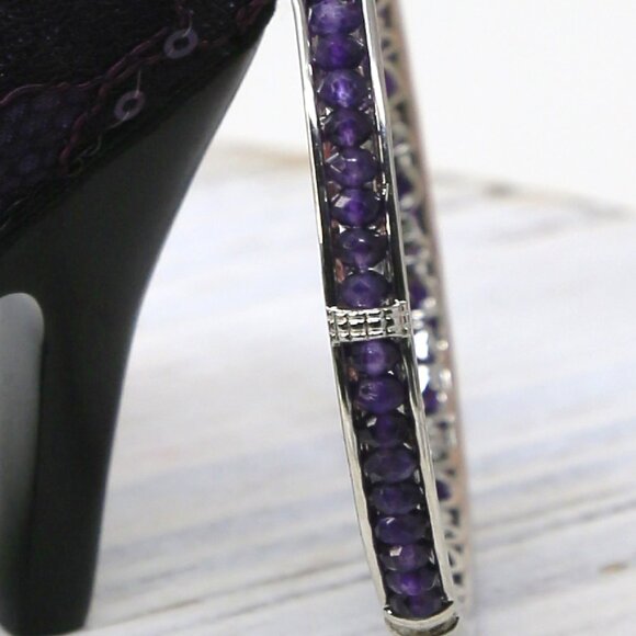 African Amethyst ✦ Platinum Bangle Bracelet ✦ 15ctw Faceted Gemstones 8” NWT main image 2